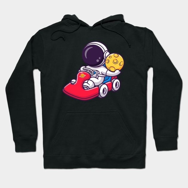 Cute Astronaut Riding Gokart With Holding Moon Cartoon Hoodie by Catalyst Labs